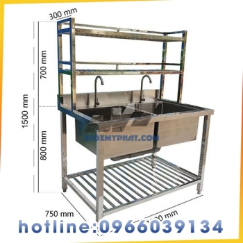 Chậu rửa 2 hố có kệ trên, dưới